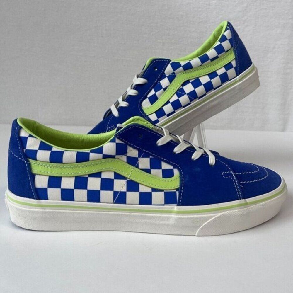 Vans Women's SK8-Low Top Shoes Checkerboard Skater Sneaker Blue Green Size7